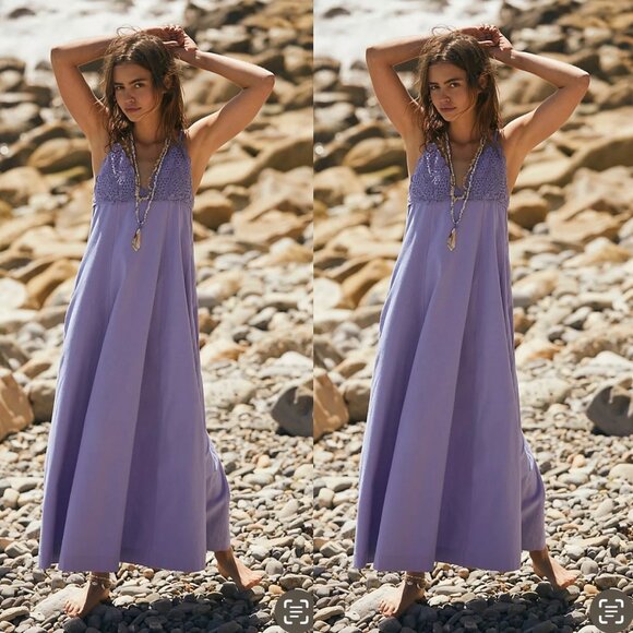 Free People Lovey Maxi Dress in PERIWINKLE XL NWT - Picture 1 of 10